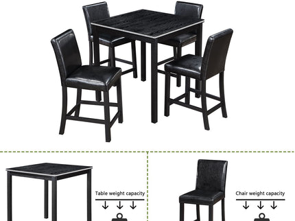 5 Pieces Counter Height Table Set, Kitchen Table With Square Table And 4 Upholstered Chairs