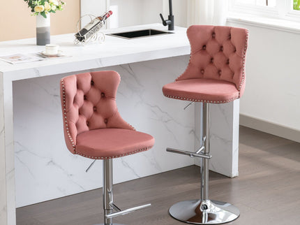 Swivel Barstools Adjusatble Seat Height From 25-33", Modern Upholstered Base Bar Stools With Backs Comfortable Tufted For Home Pub And Kitchen Island (Set of 2)
