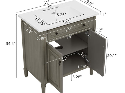 Vintage Bathroom Vanity With Sink, Rustic Cabinet With Soft Close Doors