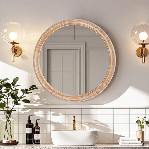 Round Wall Mirror With Ribbed Frame