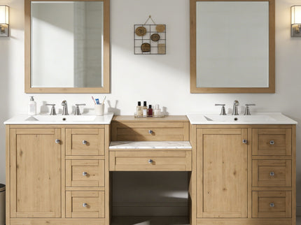 Double Sink Bathroom Vanity With Countertop, 2 Ceramic Sinks, 6 Drawers, Soft Close Design