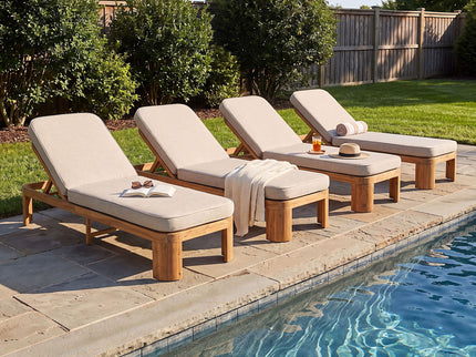 Outdoor Chaise Lounge With Cushion, 5 Position Adjustable Backrest