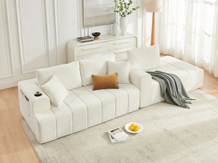 L - Shaped Sectional Sofa With Cup Holders & Side Pockets