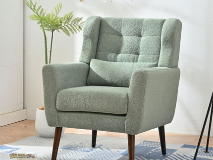 Modern Accent Chair, Teddy Fabric Living Room Chairs Comfy Reading Chair, Mid Century Accent Chair, Lounge Arm Chairs Armchair For Living Room Bedroom - Light Green