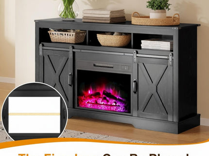 Farmhouse TV Stand With Sliding Barn Doors & Adjustable Storage