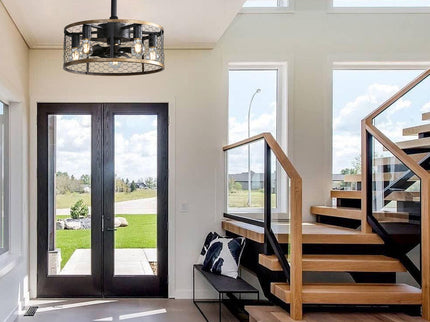 20" Industrial Caged Ceiling Fan With 7 - ABS Blades Remote Control, Small Ceiling Fan Reversible DC Motor - Black