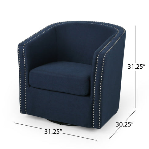 Modern Upholstered Swivel Club Chair With Nailhead Trim