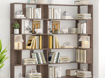 Freestanding Corner Bookshelf For Living Room - Dark Brown