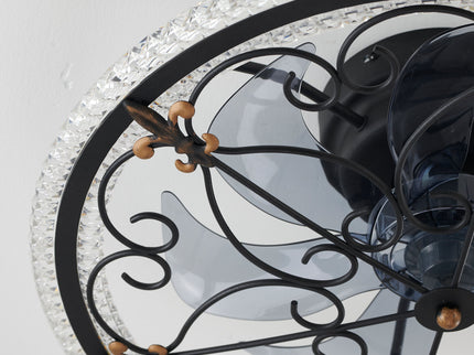Caged Ceiling Fan With Remote Controlled LED Light - Matte Black