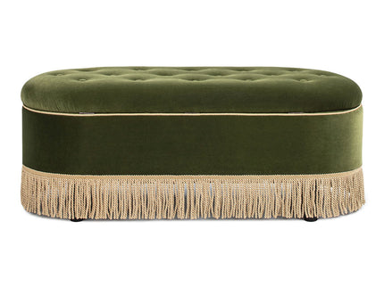 Melinda - Oval Tufted Bullion Fringe Storage Bench