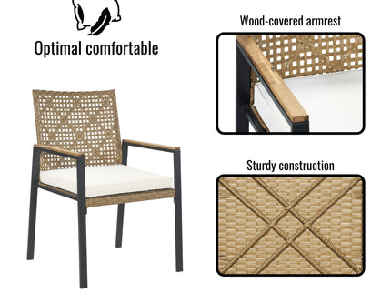 5 Piece Patio Dining Table Set, Acacia Wood Table Top With Umbrella Hole