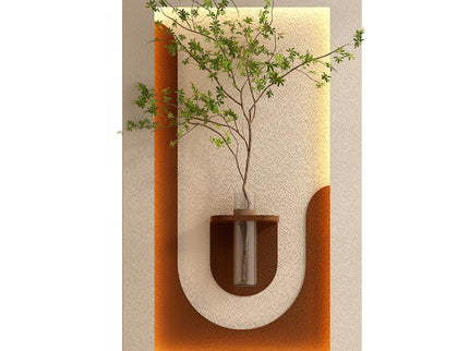 Adjustable 3 Color LED Sandstone Wall Decor With Simulated Plants, Vase & Rabbit Statue - Light Coffee