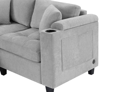 U Shaped Sectional Sofa, Corner Living Room Couch With Built In Cup Holders, Storage, USB Ports