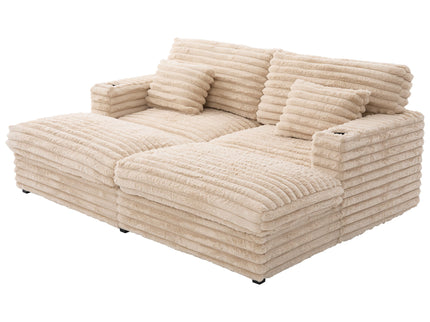 Oversized Double Chaise Lounge Sofa Bed With USB Ports And Cup Holders