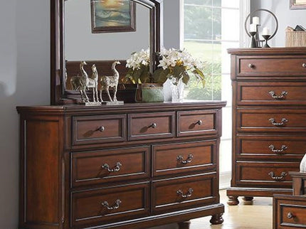 Dresser With 3 Small & 4 Large Drawers, Round Knobs, Bedroom Furniture - Cherry