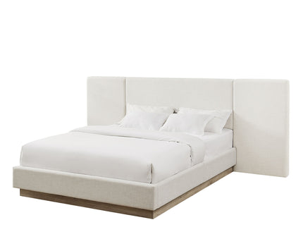 Muse - Queen Upholstered Platform Bed Frame - Ivory / Light Gray / Camel Oak