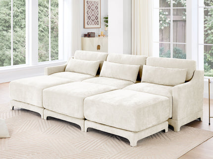 Stylish Sofa With Ottoman And Lumbar Pillows, Ergonomic Design