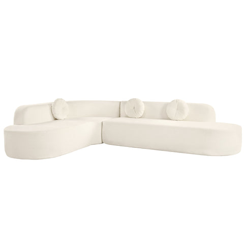 Extra Large Sectional Sofa Soft Fabric Upholstery, Elegant Curved Design With 3 Round Cushions, High - Resilience Foam For Ultimate Comfort - Beige