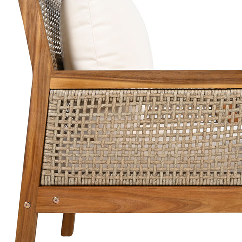 Acacia Wood Patio Furniture Club Chair, Outdoor Wicker Armchair, Deep Seating With Soft Cushions For Porch - Teak / Mix Brown