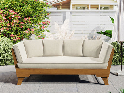 Outdoor Patio Daybed Sofa, 3 Seat Sofa With Foldable Arm 4 Back Pillows