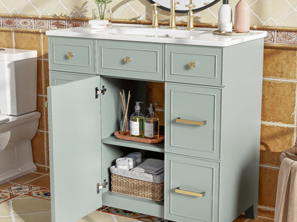 Bathroom Vanity With Ceramic Sink, Soft Close Doors, Adjustable Shelves