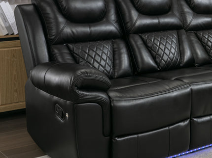 Home Theater Seating Manual Recliner Chair With Center Console And Led Light Strip For Living Room