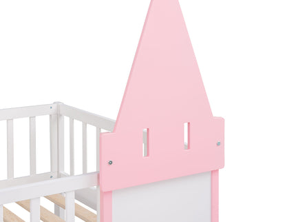 Twin Over Twin Castle Bunk Bed With Ladder - Pink