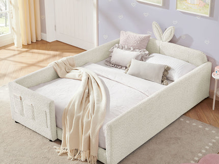 Cute Rabbit Ear Upholstered Platform Bed Frame With Safety Rail