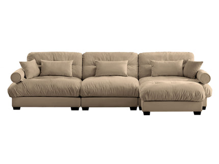 Modern Sectional Sofa With Ottoman, Round Bolster Armrests, Waist And Throw Pillows