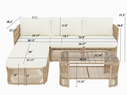 Outdoor Modular Conversation Sofa With Cushions And Coffee Table - Beige