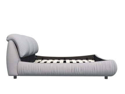Luxury Upholstered Platform Bed With Oversized Padded Backrest And Solid Wood Frame