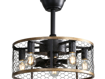 20" Industrial Caged Ceiling Fan With 7 - ABS Blades Remote Control, Small Ceiling Fan Reversible DC Motor - Black