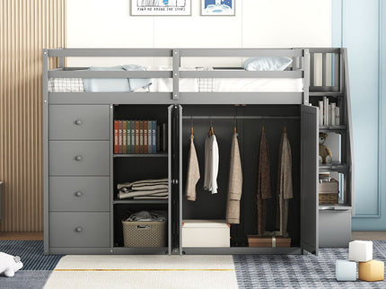 Loft Bed With Built In Wardrobes, Cabinets And Drawers