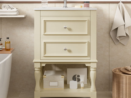 Retro Design Bathroom Vanity With Sink, 2 Drawer Storage Cabinet