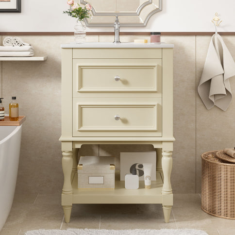 Retro Design Bathroom Vanity With Sink, 2 Drawer Storage Cabinet