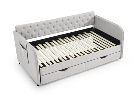 Daybed With Trundle And Storage Drawers, Flat Arms With Pocket