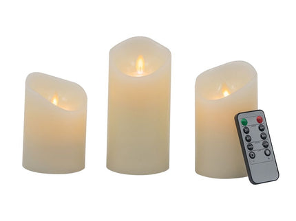 Flickering LED Candles With Remote Timer (Set of 3) - Ivory