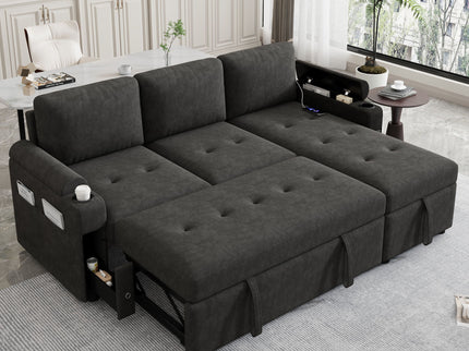 Convertible L Shaped Sofa Couch With Storage, Cup Holders, USB Ports