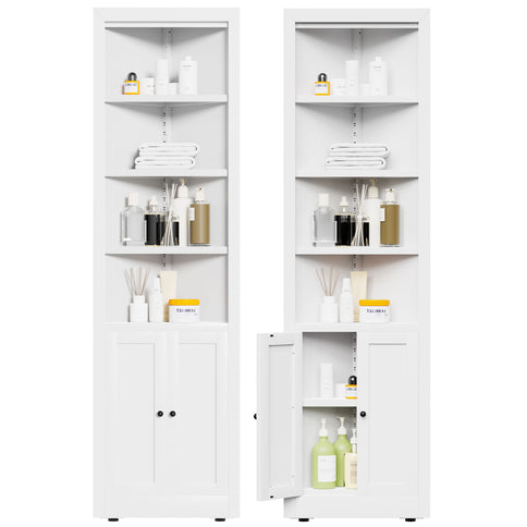 Tall Corner Storage Cabinet With 2 Doors, 5-Tier With Adjustable Shelve, Freestanding - White