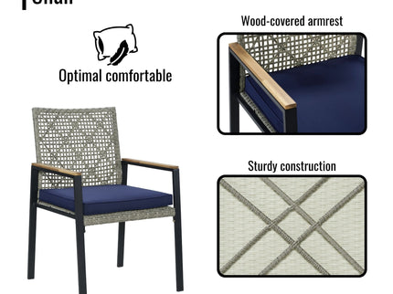 5 Piece Patio Dining Table Set, Acacia Wood Table Top With Umbrella Hole