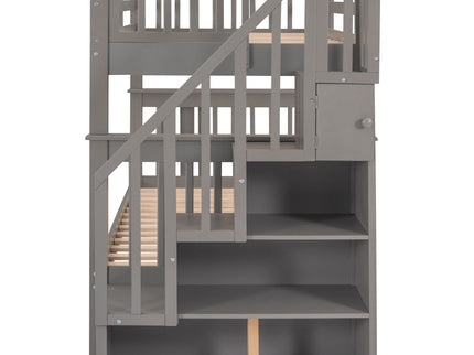 Stairway Bunk Bed With Storage And Guard Rail For Bedroom