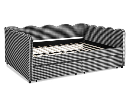 Gingham Daybed With USB Charging Port, Wave-Shaped Design
