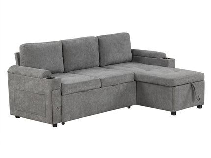 Convertible L Shaped Sofa Couch With Storage, Cup Holders, USB Ports
