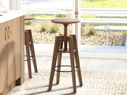 Spencer - Minimalist Oak Adjustable Bar Counter Stool - Walnut Brown Oak