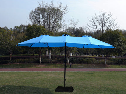 Double- Sided Outdoor Market Umbrella With Lights And Base