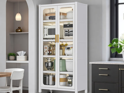 6 Tier Storage Cabinet With Transparent Door, Adjustable Shelves & Wheels