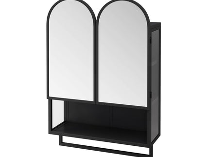 Double Arched Mirror Wall Cabinet With 2 Doors, Featuring Adjustable Shelves And Towel Rack