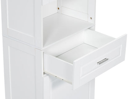 Tall Bathroom Cabinet With Tilt-Out Laundry Basket And Upper Storage