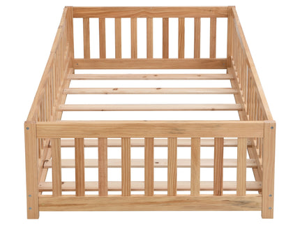 Solid Floor Bed With Door And Fence For Children