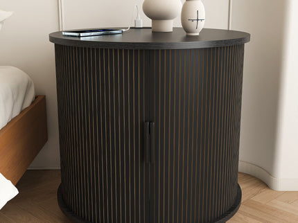 Cylinder Nightstand With Charging Station & Sliding Door